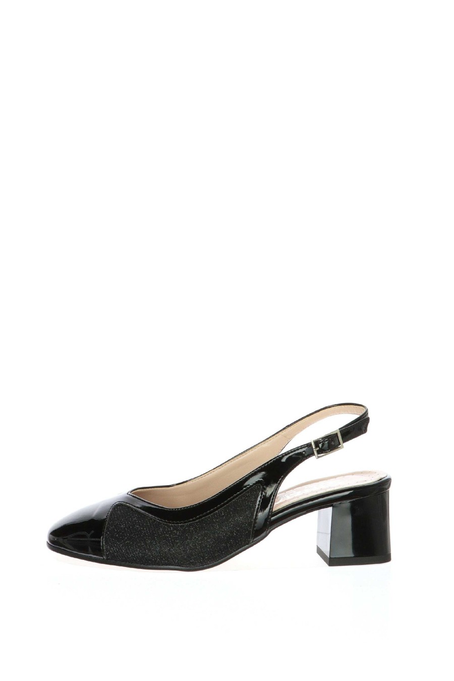 Clearance Slingback Cinzia De Charol Suave Y Purpurina En Negro O Azul Escote Y Talon Descubierto