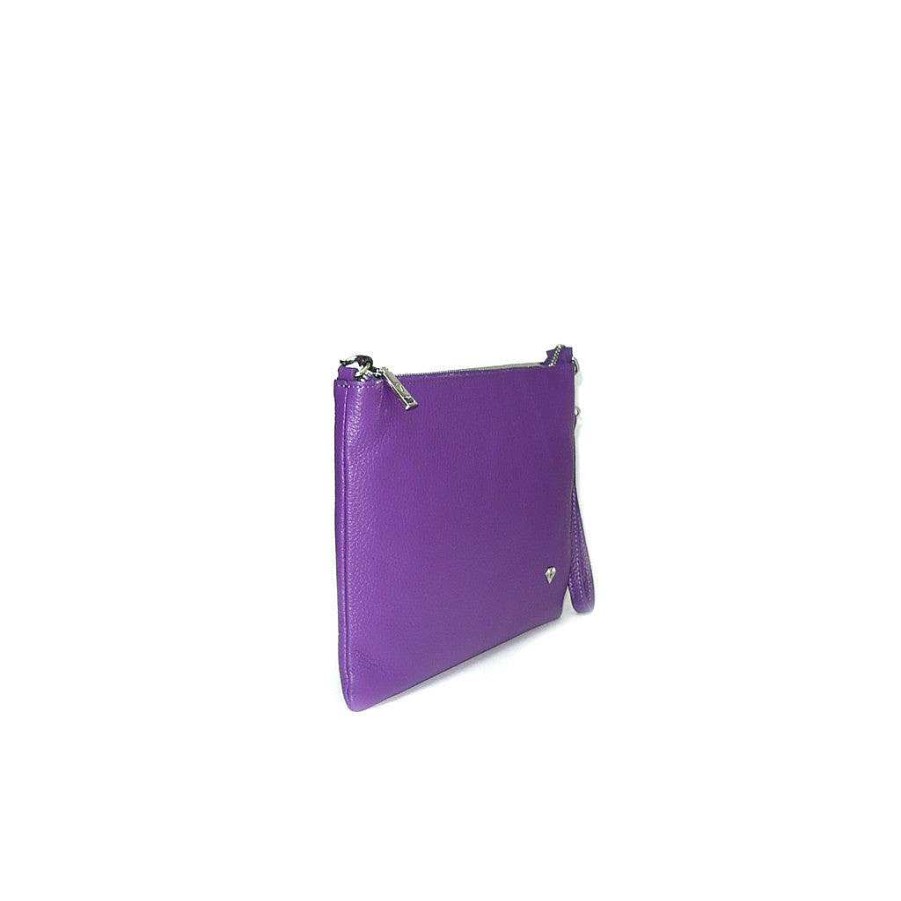 Hot Bolso Clutch En Autentica Piel Caleidos Negra O Morada Mujer