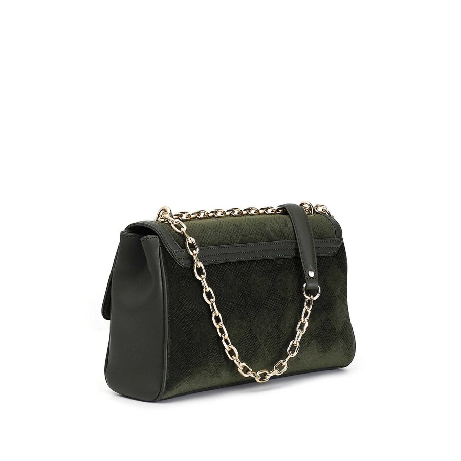 Clearance Bolso Con Solapa De Terciopelo Verde Cafenoir Mujer