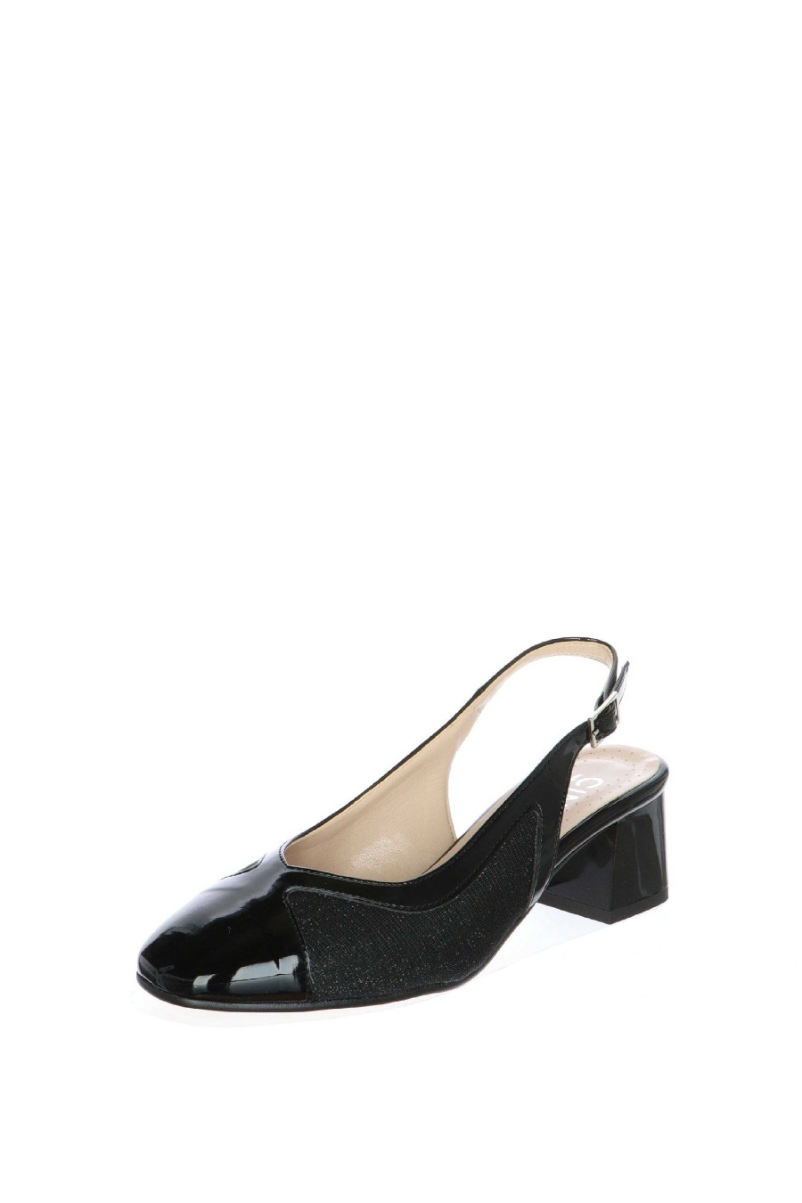 Clearance Slingback Cinzia De Charol Suave Y Purpurina En Negro O Azul Escote Y Talon Descubierto