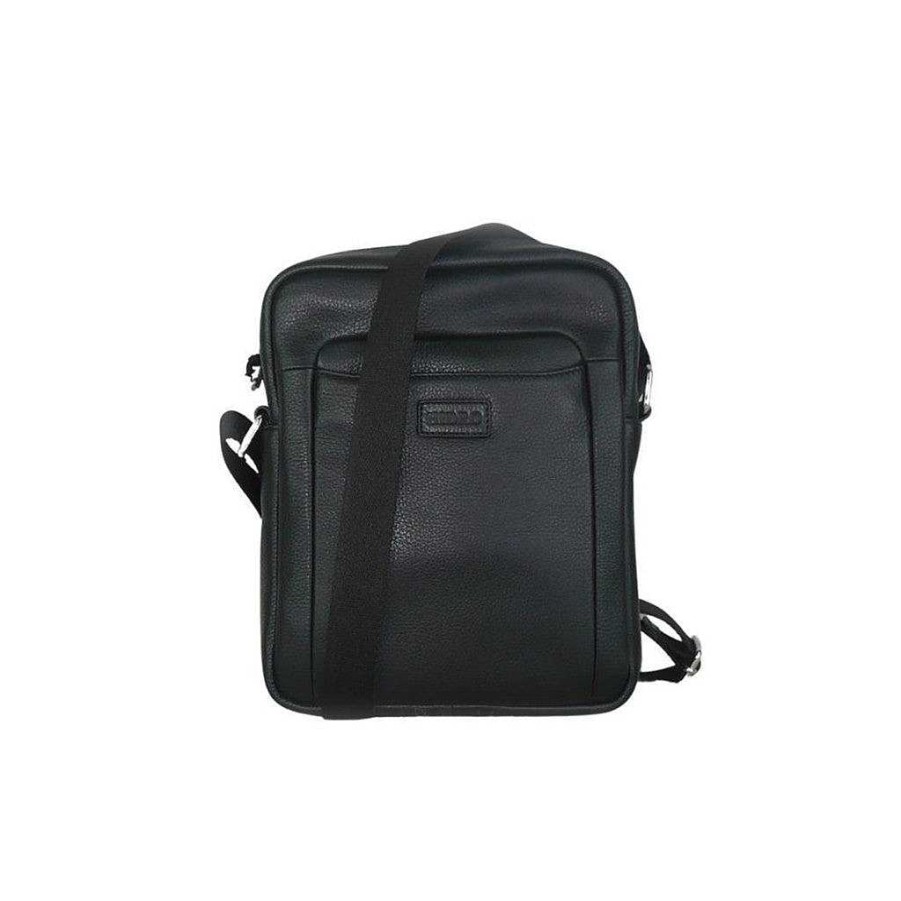 Clearance Bolso De Hombre En Piel Autentica Negra Y Azul Hidro Hombre