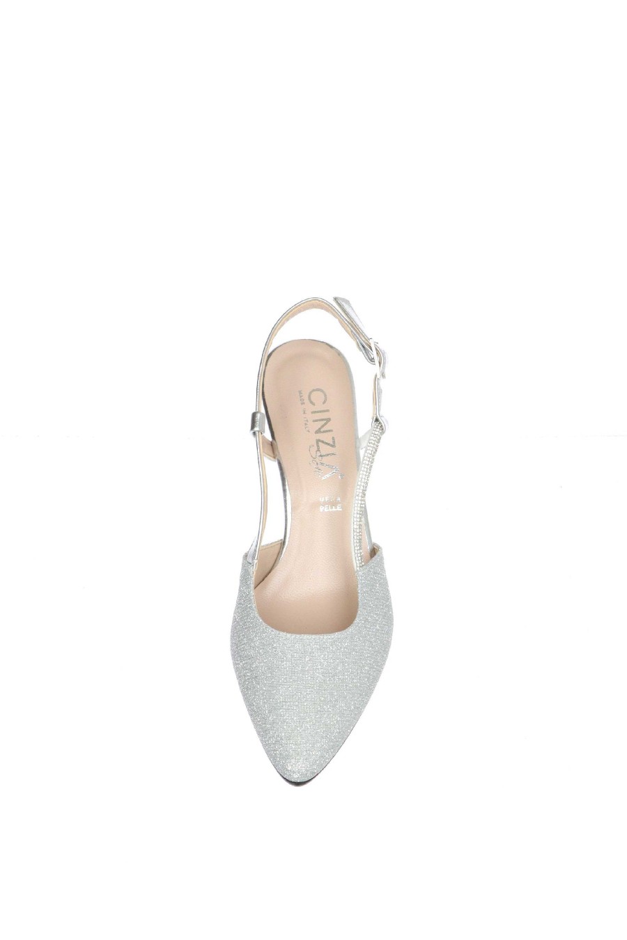 Hot Ceremony Slingback En Tejido Cinzia Soft Blue Glitter Escote Y Talon Descubierto