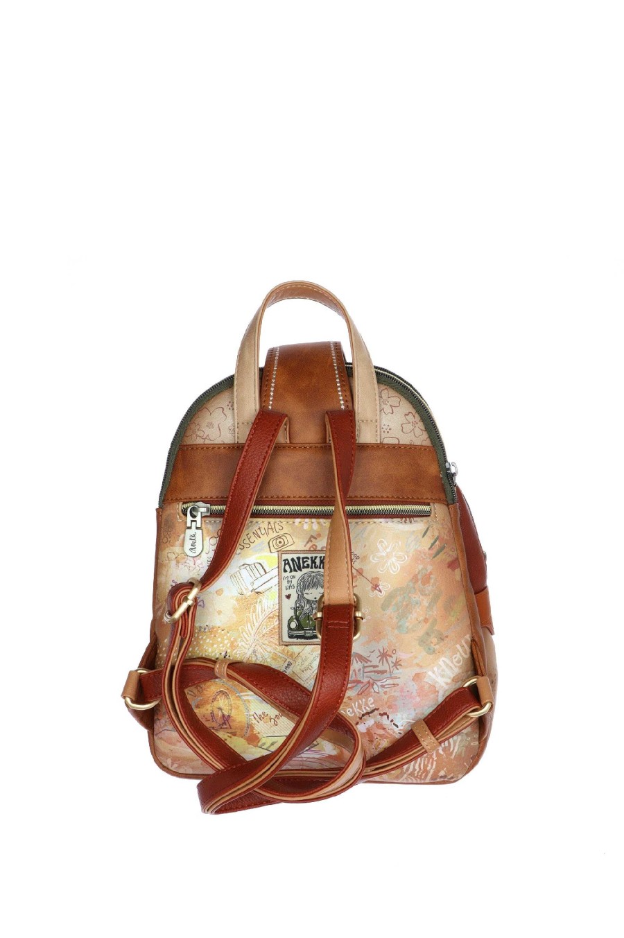 New Anekke Mochila Peace & Love Camel Triple Compartimento Mujer