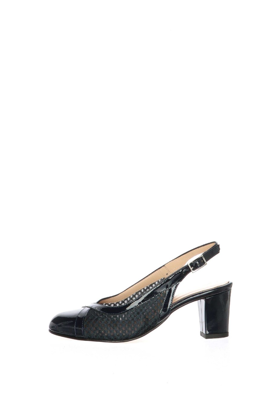 Online Elegante Slingback En Suave Charol Azul Sueno Escote Y Talon Descubierto