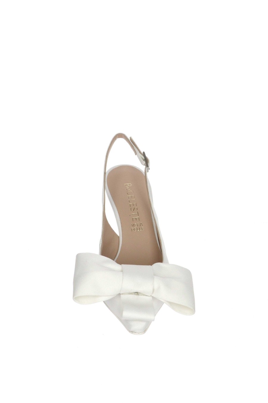 New Giulia Slingback De Saten De Seda Blanco Con Lazo Escote Y Talon Descubierto