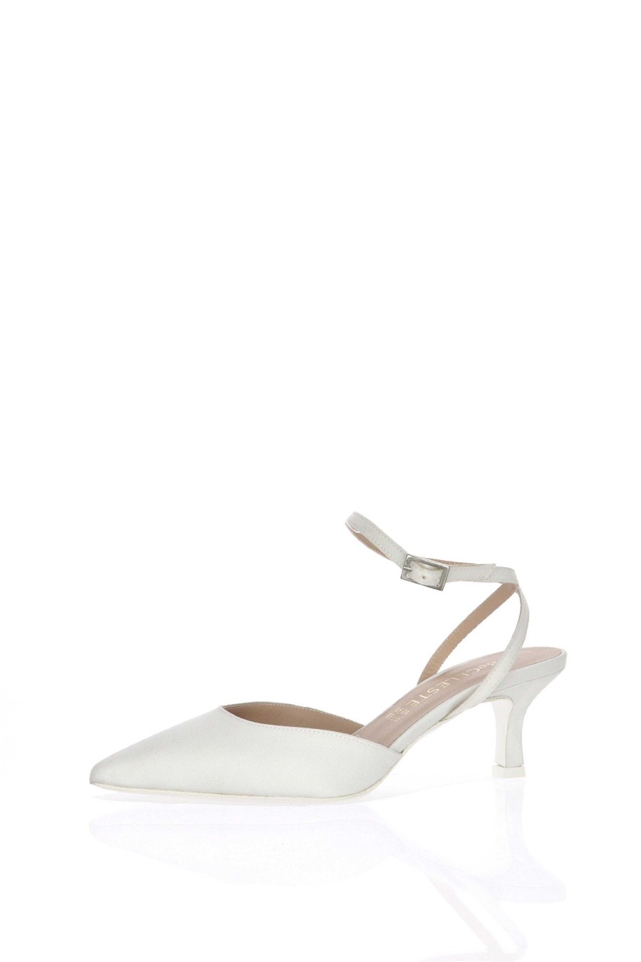 Online Ginevra Slingback De Saten De Seda Blanco Con Tira Al Tobillo Escote Y Talon Descubierto